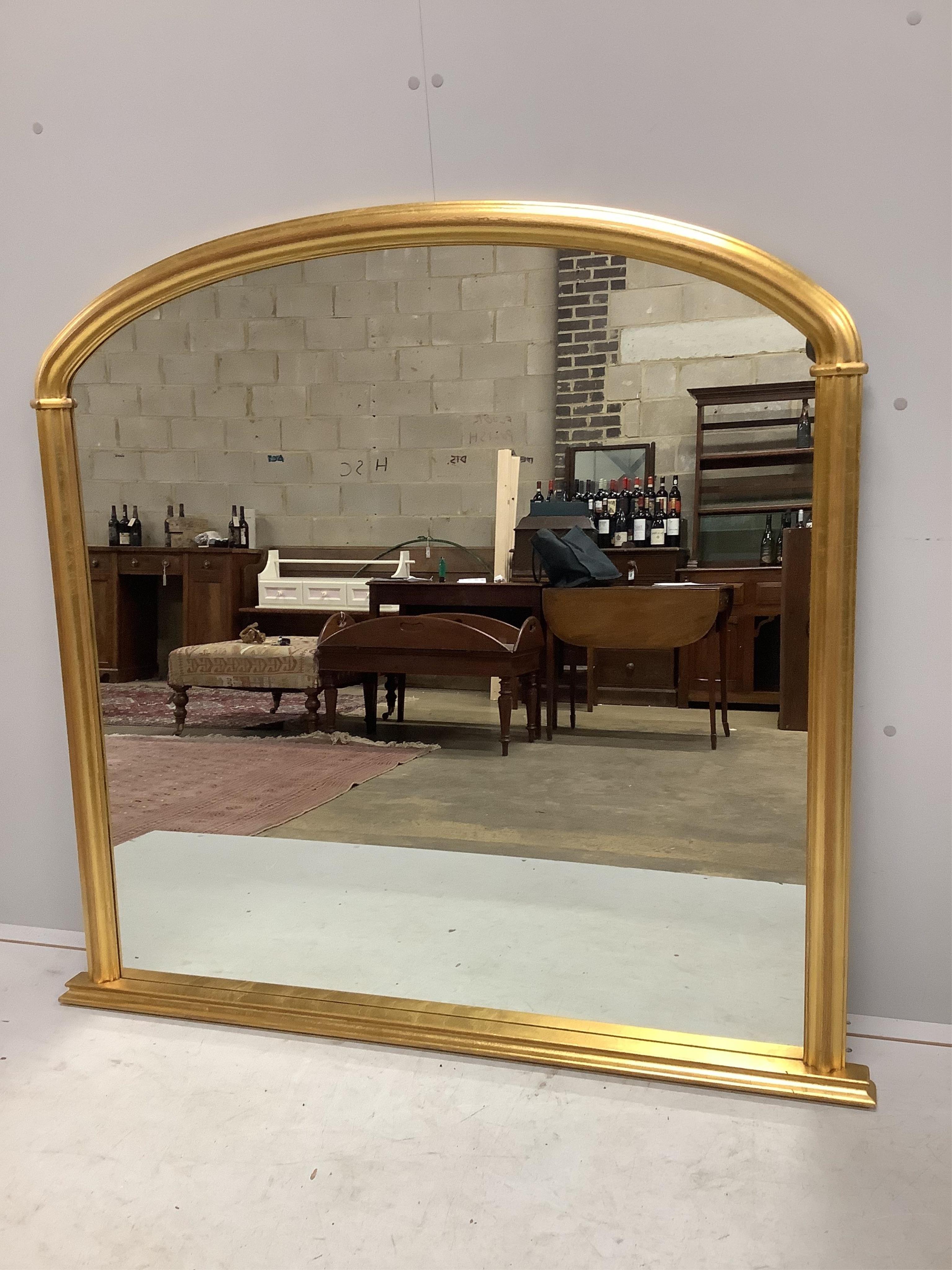 Two Victorian style gilt framed overmantel mirrors, larger width 102cm, height 132cm. Condition - good